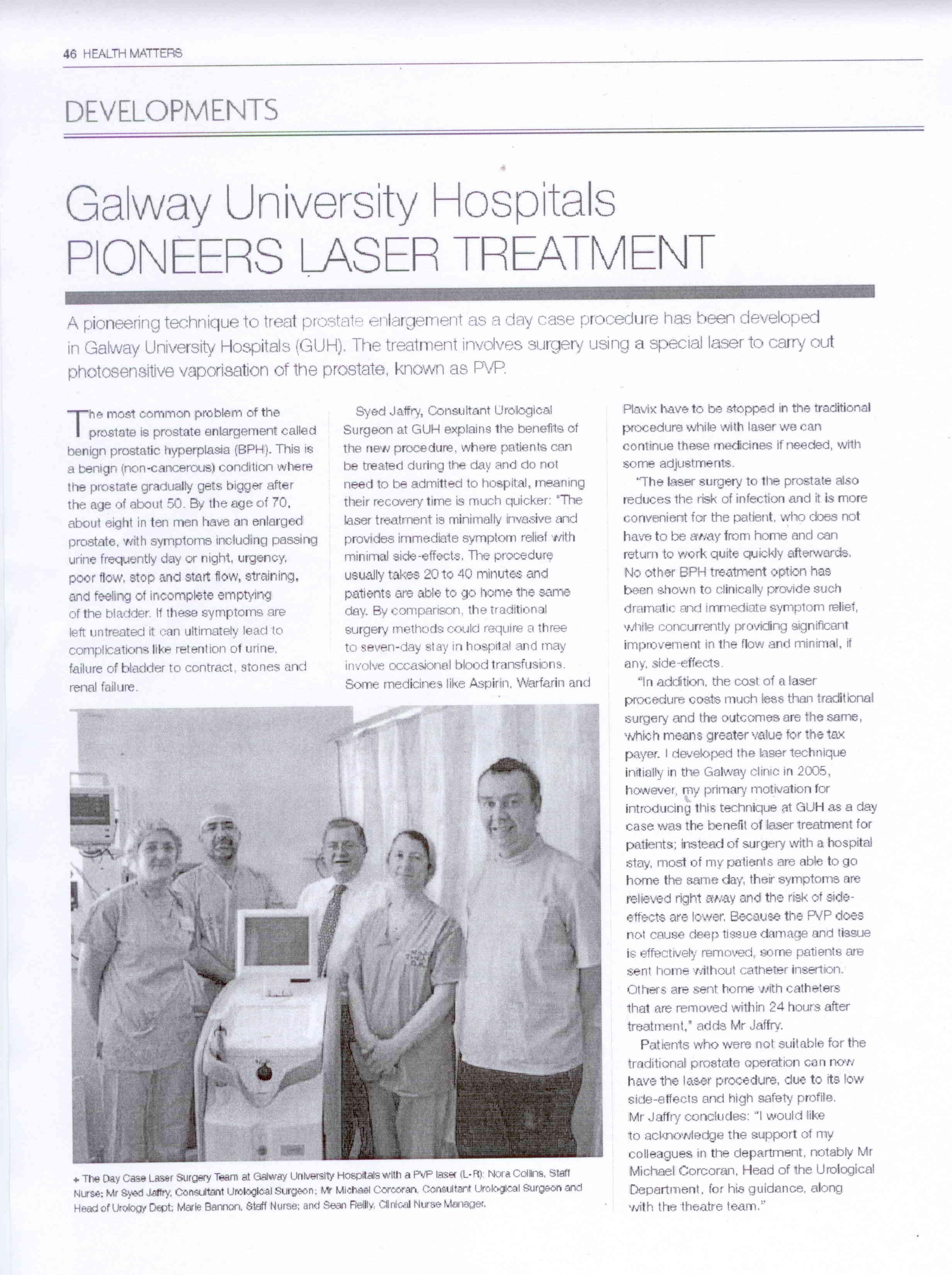 Galway University Hospitals Pioneers Laser Treatment